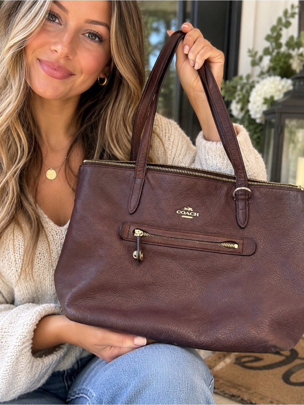 Authentic COACH Taylor Tote Bag in Oxblood Pebbled Leather - Style 38312 as is